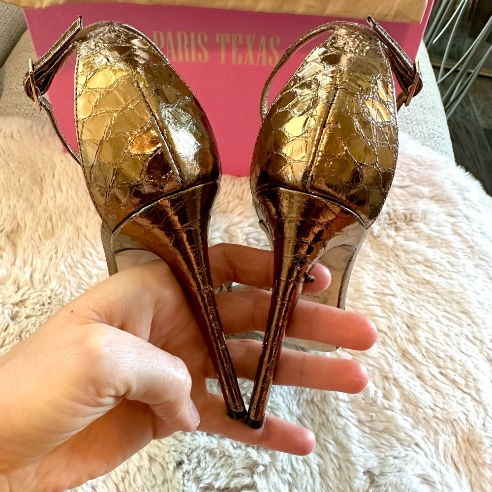 Paris Texas Metallic Printed Python Stiletto Sand… - image 3